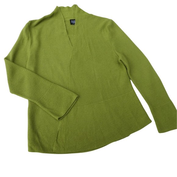 MeRiNo Eileen Fisher Petite Chartreuse Green Wool Cardigan Open Front Knit MP - Picture 1 of 5